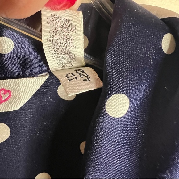 Victoria’s Secret Vintage Button Front Sleep Shirt Navy Polka Dotted Size Large - Picture 4 of 8